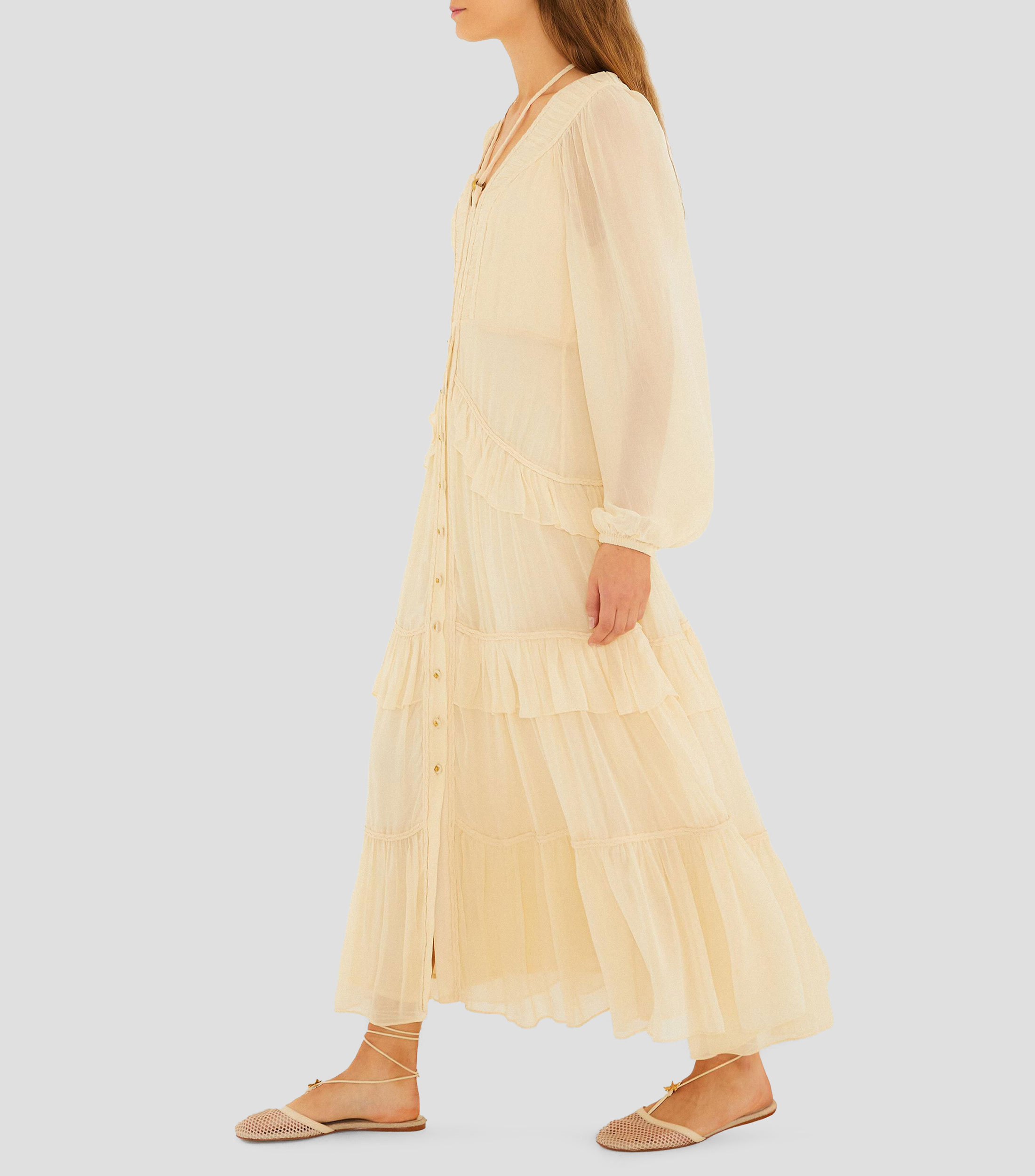 Vestido maxi de manga larga liso Mujer